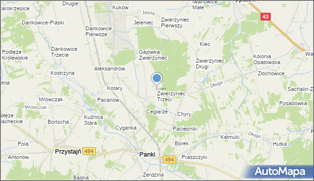 mapa Zwierzyniec Trzeci, Zwierzyniec Trzeci na mapie Targeo